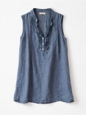 ALESSIA PACINI Made in Italy Medium Dress Ruffled pleated V-Neck Linen Dress